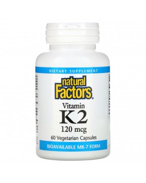 Natural Factors, витамин K2, 100 мкг, 60 вегетарианских капсул Natural Factors, витамин K2, 100 мкг, 60 вегетарианских капсул